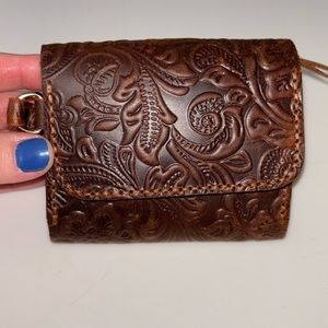 Dark brown leather wristlet